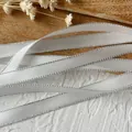 White polyester ribbon with silver glitter edges and diagonal texture for DIY crafts - Width 1cm Length 5m / Off-White Silver Edge