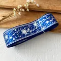 Ruban bleu foncé avec motifs d'étoiles et de lune en argent laser pour le bricolage - Bleu royal