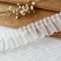 Elegant white pleated organza lace trim for DIY doll clothes and sewing decorations - Organza Pleated Style (Style-09) / White