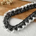 Garniture élégante en dentelle noire et ruban de satin plissé blanc pour couture DIY - Blanc Noir