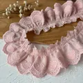 Pink heart embroidery lace trim with pleated ruffle edge for DIY doll clothing decor - No.27 Heart Pink