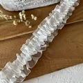 White pleated ruffle lace ribbon in organza for DIY crafts and garment sewing decor - White