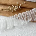 White pleated lace ribbon trim for DIY crafts and doll clothing decoration - Mesh Pleated Lace (Style-20) / White