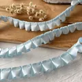 Light blue pleated satin lace trim with wavy edges for DIY garment sewing and crafts - No.20 Glossy Satin (A) / Width Approx 1.3-1.5cm Length 5m / Blue