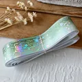Ruban vert menthe iridescent avec motif d'étoiles laser pour décoration de sacs DIY - Météore Qinglan / Pack Standard