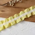 Yellow and white gingham pleated lace trim with floral embroidery for DIY sewing - Center Lace Style 20 (A-20)