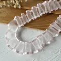 Sweet pink pleated organza lace trim with satin ribbon edge for DIY doll clothing - No.29 Satin Edged Pink