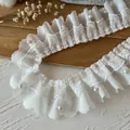White ruffled lace trim with pearl accents for DIY sewing and clothing decoration - Pearl Lace Pleated (Style-21) / White
