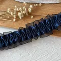 Pleated navy blue satin headband with black lace trim for DIY skirt and dress accessory - No.28 Satin with Lace (A) / Width Approx 4cm Length 1m Elastic / Navy Blue