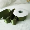 4cm olive green double-faced satin ribbon on a white spool for wedding decor and crafts - Olive Green