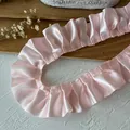 Pink satin pleated lace trim with glossy finish for DIY doll clothes and craft decor - No.30 Ruffled Pink