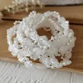 White pearl lace trim ribbon with sheer mesh for DIY wedding crafts and sewing decoration - White