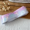 Roze en wit satijnen lint met kleurverloop en laser iriserend bloemenpatroon voor DIY - 4,5 Meter / Roze Wit Gradiënt (Zilver Mandala Roze Wit)