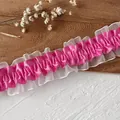Pink satin and white organza ruffled trim material for DIY handmade doll clothes - Rose No.4 Pleated Band