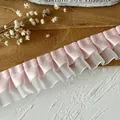 Pink satin and white mesh ruffled lace trim for DIY doll clothes and Lolita crafts - Pink Double Layer Pleated / Pink