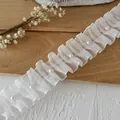 White organza ruffled lace trim with imitation pearls for elegant DIY sewing decor - White