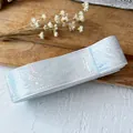 Holographic light blue ribbons with moon and star patterns for DIY badge decoration - Off White