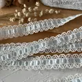 White crochet lace ribbon with light blue satin insert for DIY sewing and dress trim - No.18 Lace with Ribbon (A) / White Blue