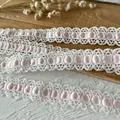 White lace trim with light pink satin ribbon for DIY craft and Lolita dress accessories - No.23 Pink Threaded Lace / White