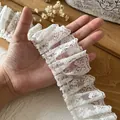 White ruffled lace trim with delicate floral hollow patterns for DIY clothing crafts - Hollow Pleated Lace (Style-32) / White