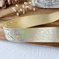 Light yellow ribbon with holographic magic patterns and serrated edges for DIY crafts - Yellow