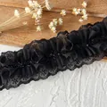 Schwarze Spitzenborte mit Rüschen und Pailletten für handgefertigte Lolita-Haarbänder - Schwarz