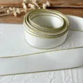 White polyester satin ribbon with elegant gold edges for DIY handmade crafts and gift wrapping - Width 2.5cm Length 5m