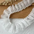 White multi-layered pleated lace trim ruffle ribbon for DIY sewing and doll clothes - White