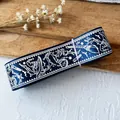 Dark blue grosgrain ribbon with silver magic hat and bat patterns for DIY crafts - Navy Blue