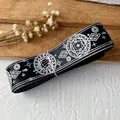 Detail of black grosgrain ribbon with mystical star pattern for DIY handmade bow crafts - Length 4.5m Width 2.5cm / Black Base Silver Print