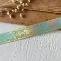 Olive green ribbed ribbon with holographic crown patterns for DIY badge rosettes and crafts - Snake King (Silver Pattern) / Fruit Green
