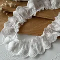 Dentelle en coton plissée blanche avec broderie cœur et bords festonnés pour couture - Blanc Pur