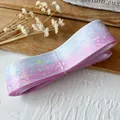 Ruban dégradé rose et bleu avec motifs d'étoiles argentées pour bricolage et nœuds DIY - Météore Rose Blanc / Pack Standard