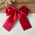 Lazo grande de satén rojo de doble capa con cintas largas para decoración de bolsos - 10 cm x 10 cm / Rojo