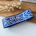 Dark blue ribbon with silver magic patterns featuring wizard hats and potion bottles - Sapphire Blue