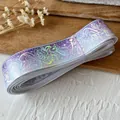 Purple satin ribbon with holographic silver rose and star patterns for DIY crafts - Ziai / Extended Length