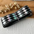 Black ribbon with holographic silver diamond pattern for DIY handmade craft materials - Black Silver Stamping