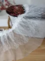 Macro detail of 13cm wide white floral lace trim with ruffled polka dot mesh fabric - Standard Length / White