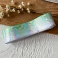 Green to silver gradient laser ribbon with silver moon and star magic patterns - Gradient Emerald Green