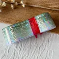 Green holographic magic ribbon roll with cat and star patterns for DIY crafts - Pale Green