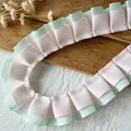 Rosa und mintgrünes plissiertes Ripsband mit Spitze für DIY-Bastelarbeiten und Haarschmuck - Ein Meter (Breite 2.5CM) / Hellgrün Rosa