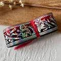 DIY craft ribbon with gradient red and black base and silver holographic gothic prints - Red Black Gradient