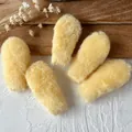 Set of five bright yellow faux fur oval patches for DIY hair clips and craft decor - Yellow Rabbit Ears