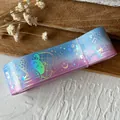 Blau-rosa Farbverlauf-Band mit Laser-Sternen und Mondmustern für DIY-Bastelarbeiten - Rosa Blau Verlauf Holografisch Silber