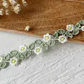 French style daisy embroidered lace ribbon with white petals and green leaves for DIY crafts - Green Daisy Style / Green