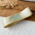 Light yellow rose pattern ribbon with iridescent laser vines and metallic finish - Long Style / Yellow
