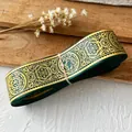 Dark green vintage ribbon with gold patterns for DIY badge holder making - Dark Green Gold Mystical Pattern / Standard Style