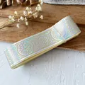 Ivory decorative ribbon with holographic gold embossing and vintage star patterns - Yellow Silver Mystical Pattern / Standard Style