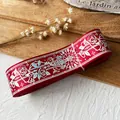 Dark red rose vine ribbon with iridescent floral patterns for DIY handmade crafts - Red