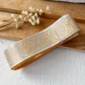 Golden jacquard ribbon with white iridescent star patterns for DIY crafting and decoration - Orange Silver Mystical Pattern / Standard Style